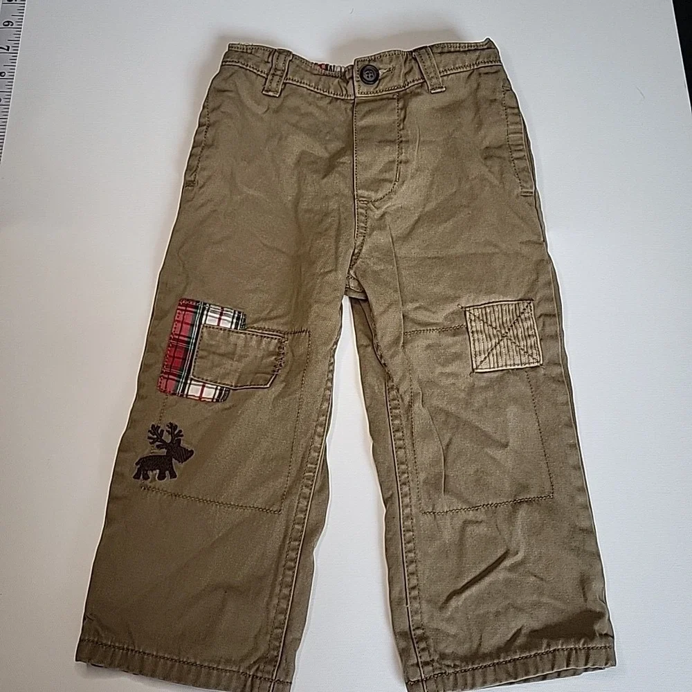 OSHKOSH B'GOSH Boys Embroidered Reindeer Lined Tan/Brown Pants 24mo